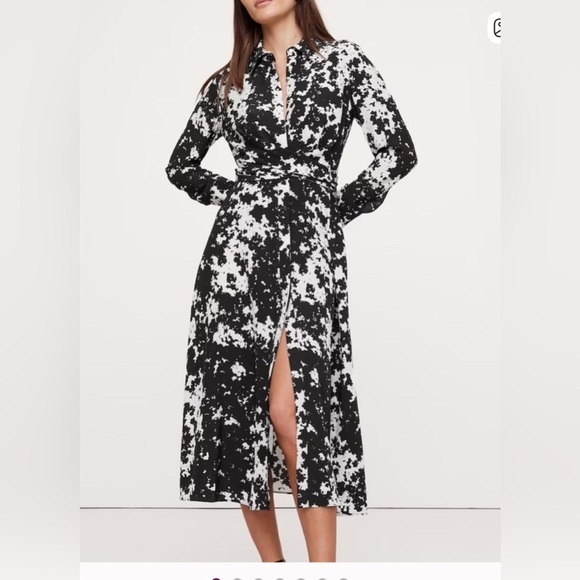 Banana Republic Quiet Luxury Officesiren Matte Silk Twist-Front Shirt Midi Dress